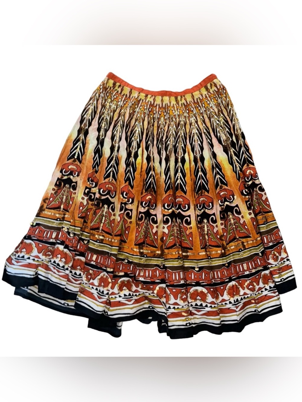 Papillon Printed Midi Skirt in Green and Rust